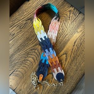 Intricate Rainbow Leather Braided Belt Sewn with Rainbow Thread Gold Chain